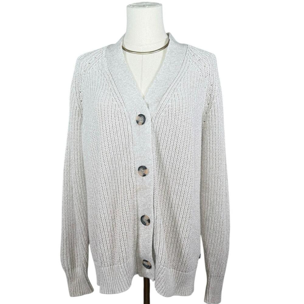 GAP Button Front Cardigan Sweater Beige Knit Tortoise Logo Buttons Classic M